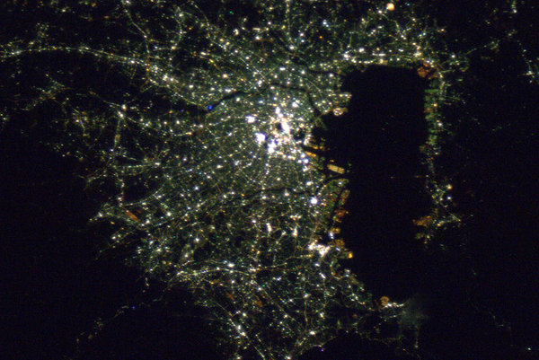 city lights from space. Brilliant city lights over