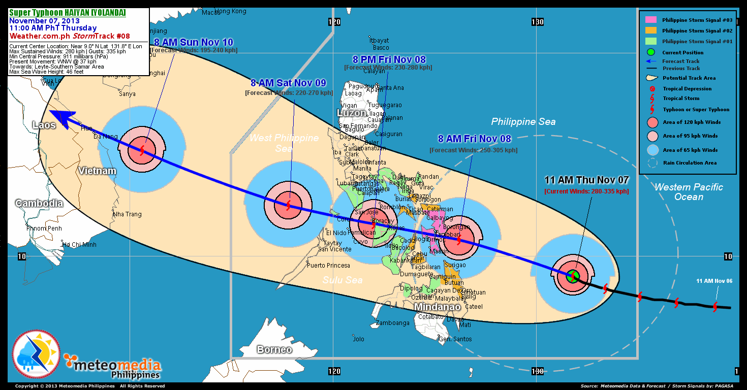 Storm tracks of Typhoon Yolanda - Photo credit as watermarked. 